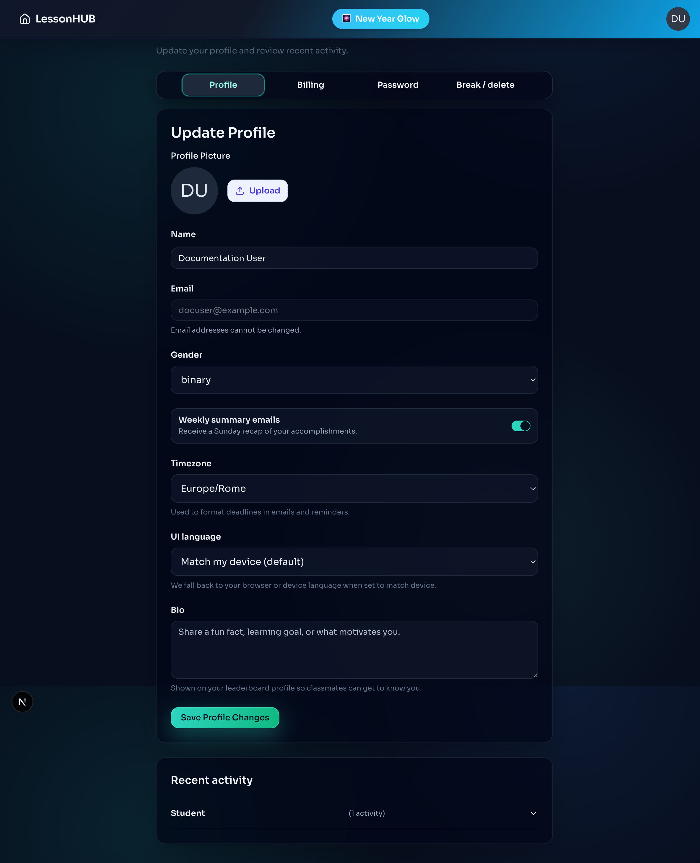 Profile Settings